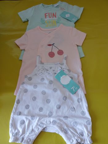 lot 3 barboteuse combishort fille tex baby 50 cm 0 mois 
