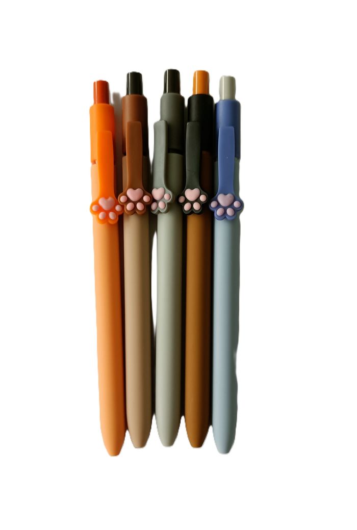 Lot de 5 stylos bille pattes de chat. Encre noire.