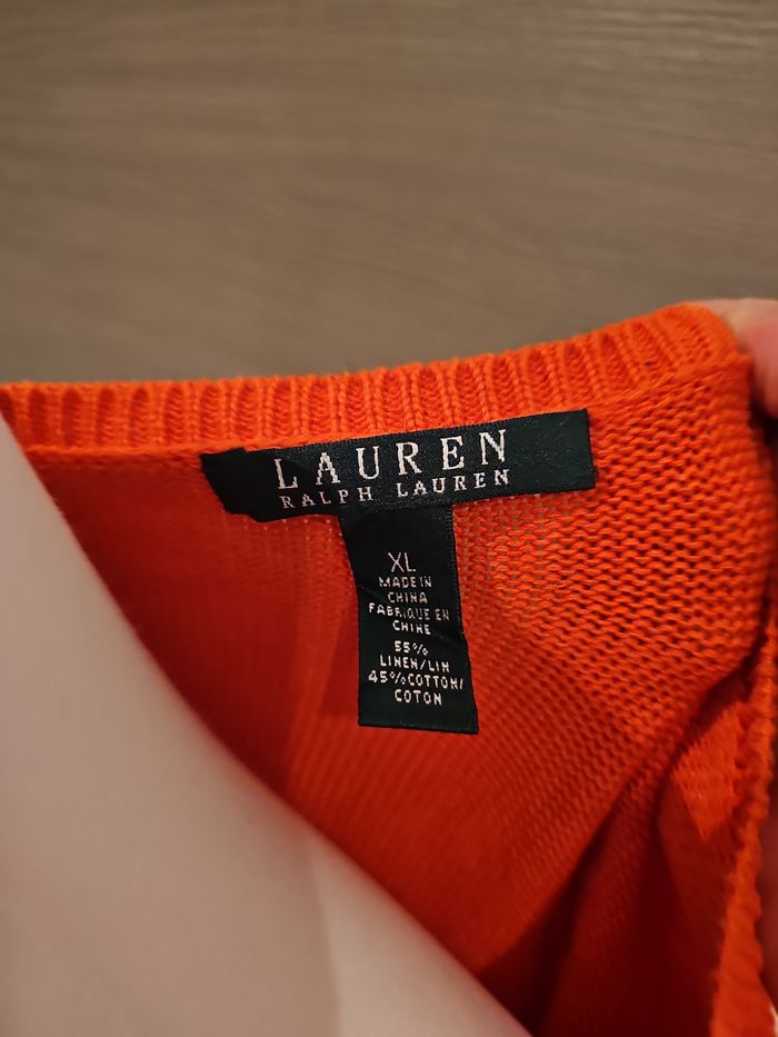 pull orange fleuri Lauren Ralph Lauren lin coton XL - photo numéro 3