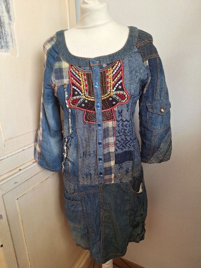 Robe en jean multi matières