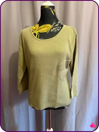 Pull en maille côtelée vert kaki Zamba T3 (équivalent L)
