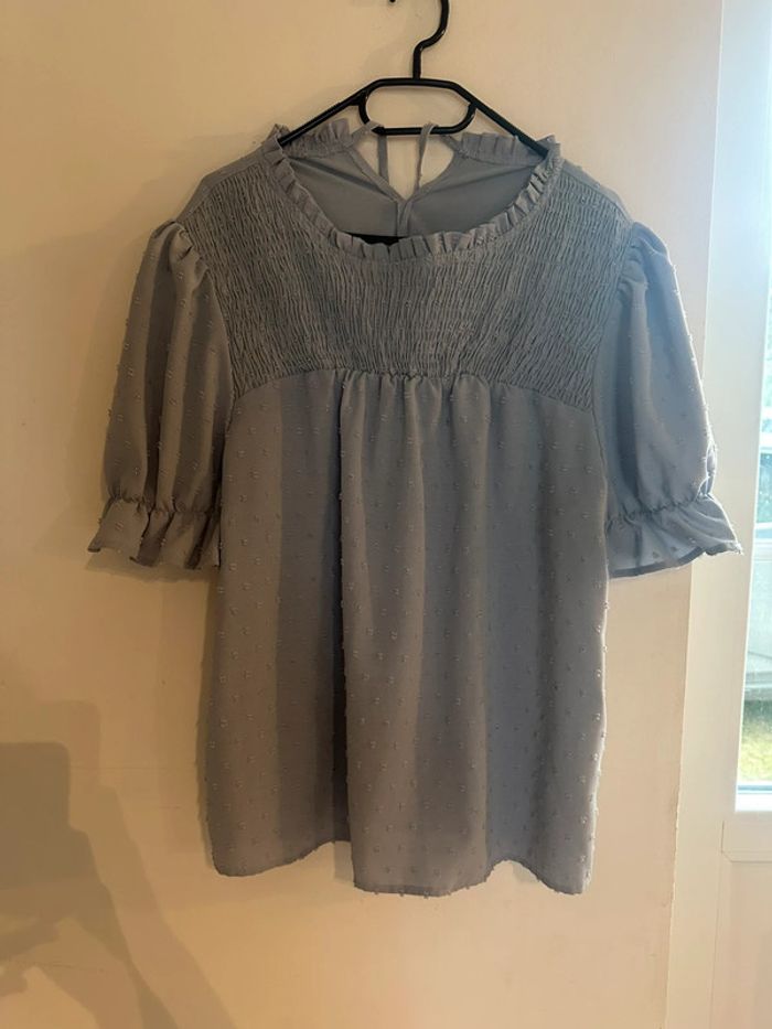 Blouse bleu manches courtes