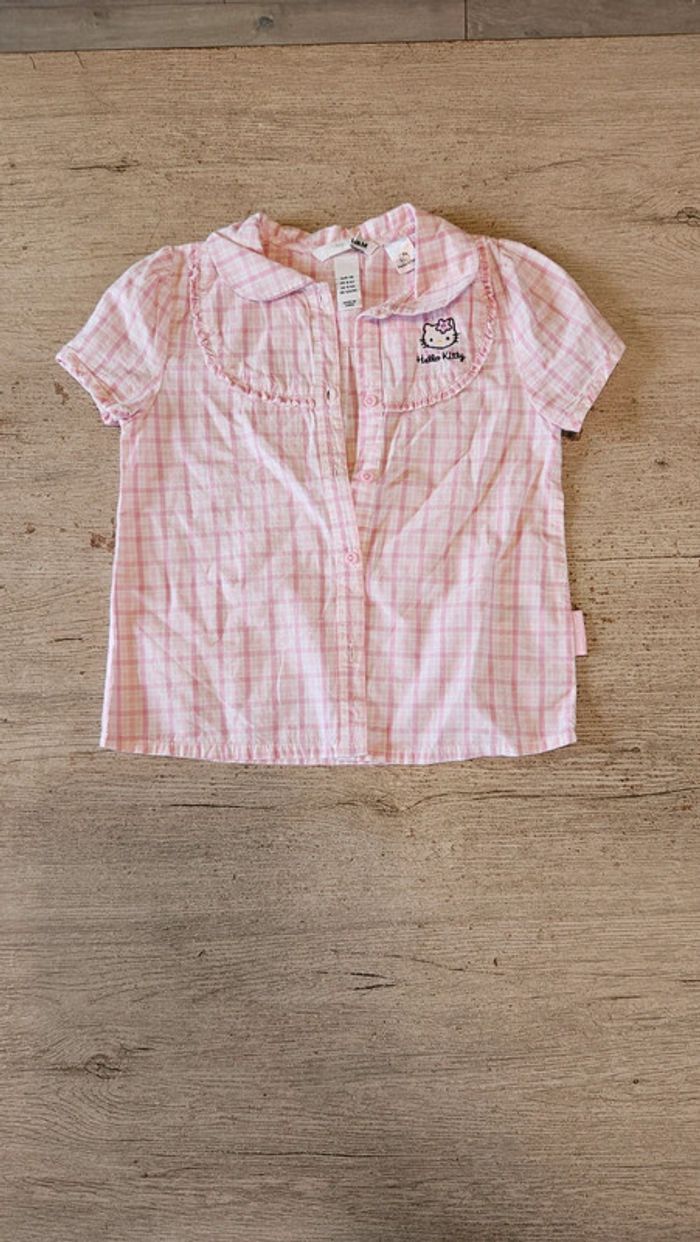 Blouse rose et blanche à carreaux, Hello Kitty, neuve, 5/6 ans, neuve