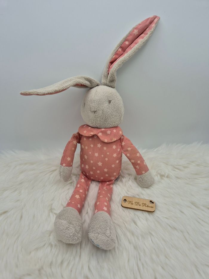 Doudou lapin peluche Klorane Gris Rose étoiles