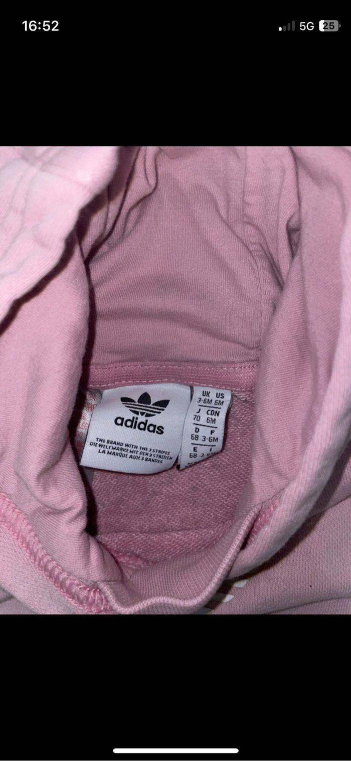 Sweat Adidas à capuche rose : 3/6 mois - photo numéro 3