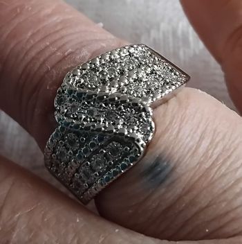 Bague glamour large argentée avec strass - taille : 60