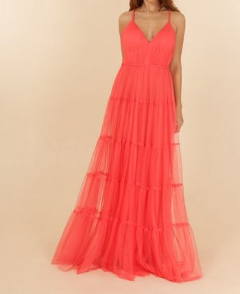 robe ceremonie volanté bretelle tressées corail taille 36