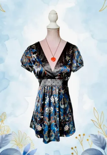 🩶🌿Blouse boho chic satinée 34/36 motif floral pois An’ge elegant floral polka dots satin blouse🌿🩶