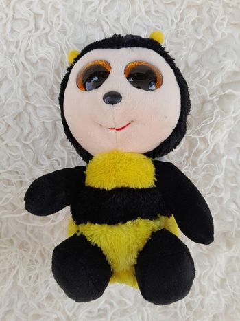 Peluche Abeille, Marque TY, couleur noir, jaune et beige, 18cm