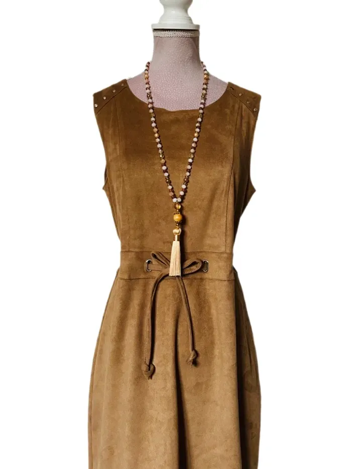 💐🍁Robe bohème chic automnale camel imitation daim 38/40 autumnal natural suede dress🍁💐 - photo numéro 4