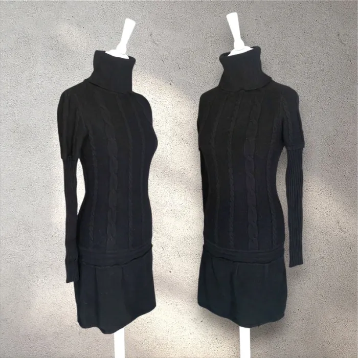 Robe pull noire col roulé mailles torsadées taille S - photo numéro 2