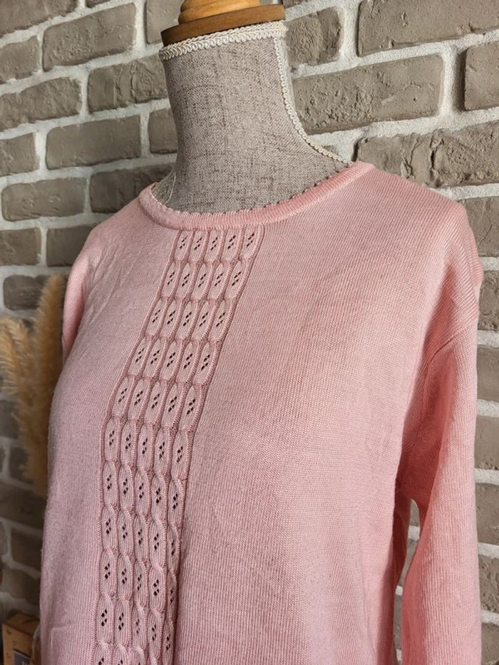 Pull vintage rose à torsades et perles - Angela Baraldi - photo numéro 5