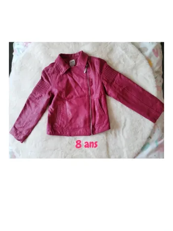 Superbe Blouson Simili Cuir Framboise Fille - Taille 8 ans 💖