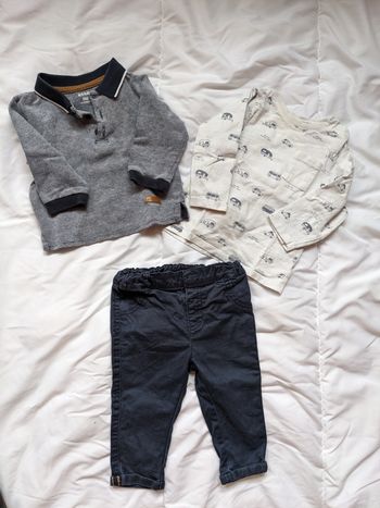 Ensemble polo manches longues + pantalon + T-shirt voitures Kiabi