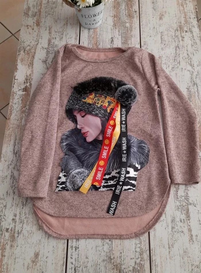 Pull 10 ans avec chapeau & pompon fausse Fourrure - photo numéro 2