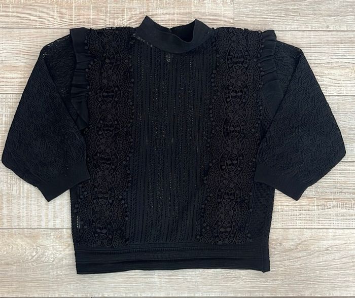 Magnifique Top Noir Promod - Dentelle & Volants - Taille S - photo numéro 2