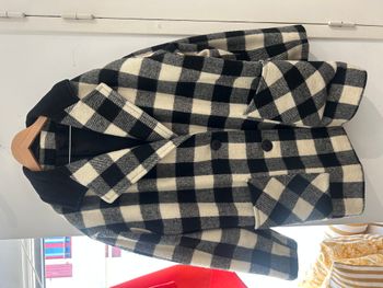 Manteau Vintage en Laine à Carreaux Blancs et Noirs
