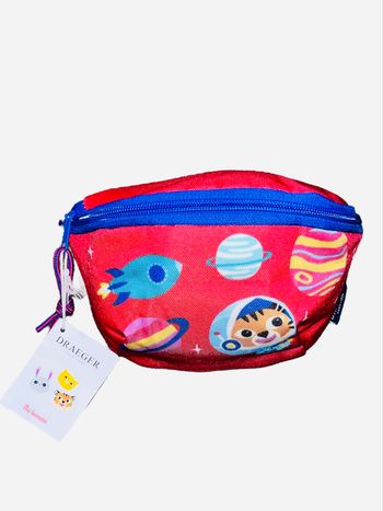 Sacoche banane Draeger Paris rouge et bleu Chat Espace - 13 x 5 x 32 cm Neuf