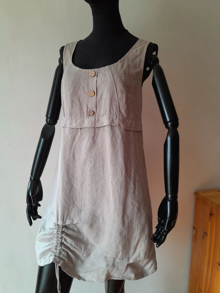 Robe en lin grise Longeur genoux col rond - photo numéro 6