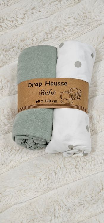 Lot de 2 draps housses 100% coton 60×120cm Neufs