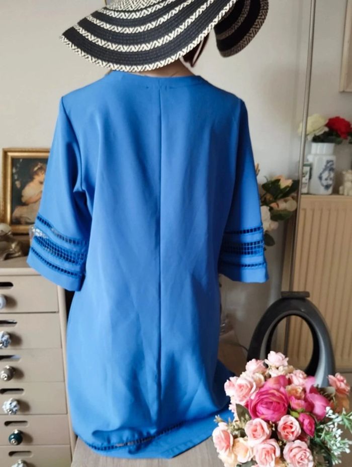 🌿Robe Bleue 3/4 Ajourée Création L,Taille 38/40🌿 - photo numéro 9