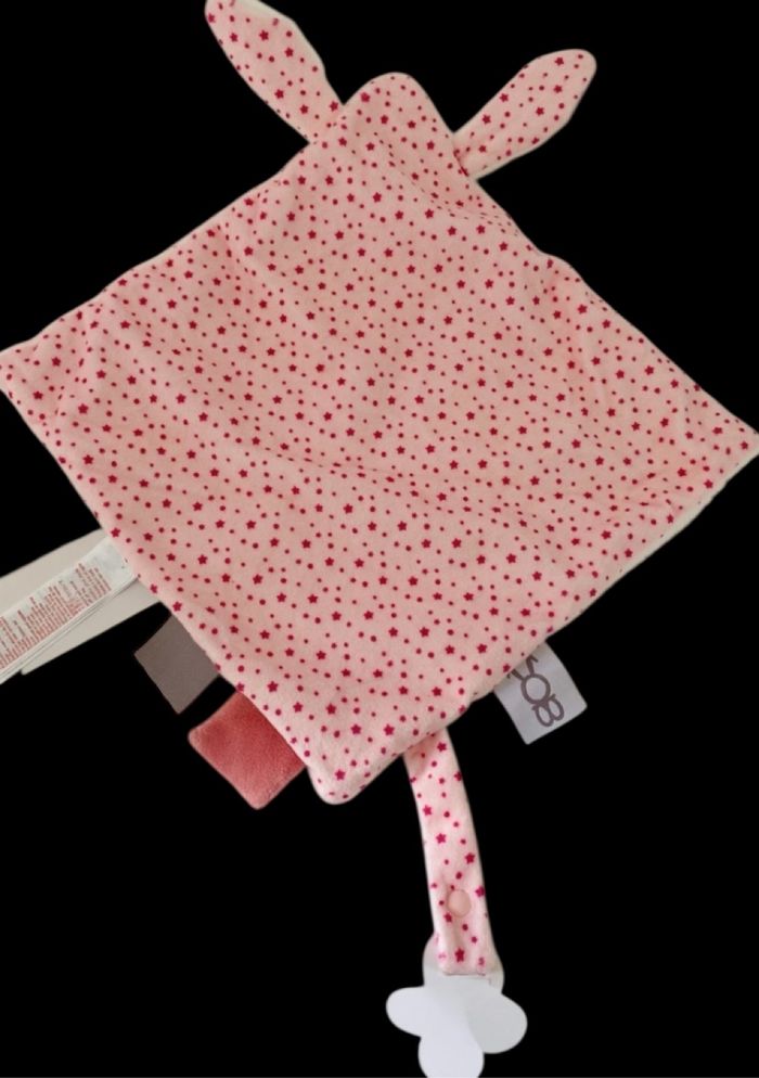❤️B5297 Doudou Plat Lapin Blanc Rose Étoiles Obaibi Okaïdi Obaïbi - photo numéro 2