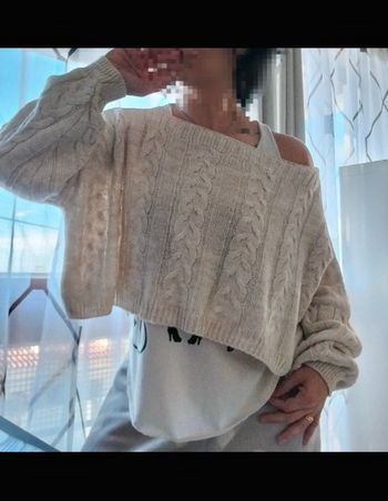 Pull court oversize beige claire maille  torsadée taille universelle