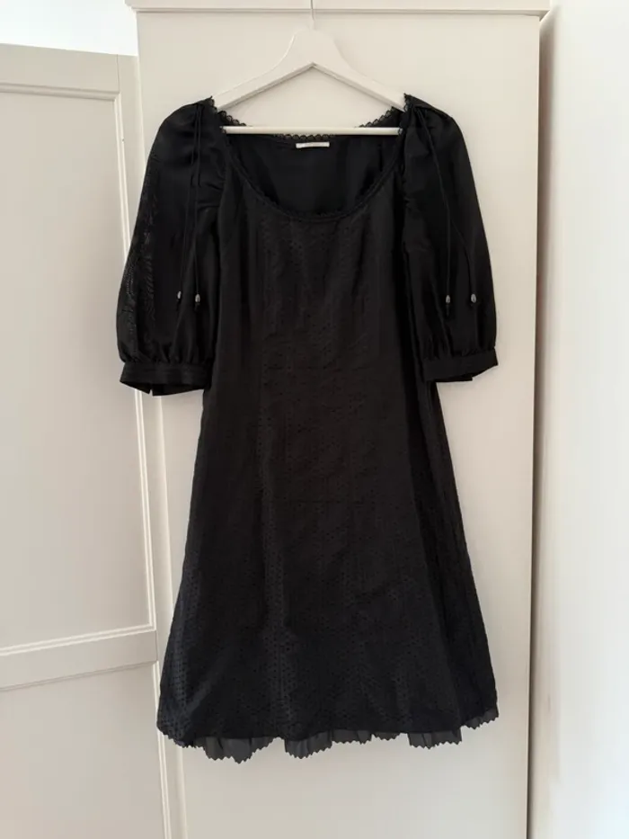 Superbe robe noire fluide en soie et coton Chattawak neuve 38 M - photo numéro 3