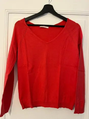 Pull fin col v femme orange Camaïeu