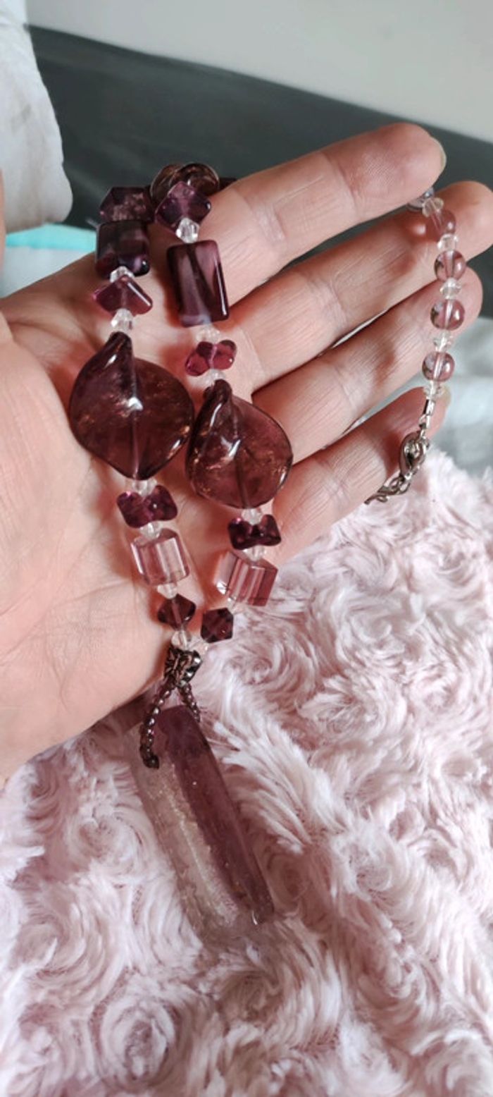 Collier perles en verre violet - photo numéro 2