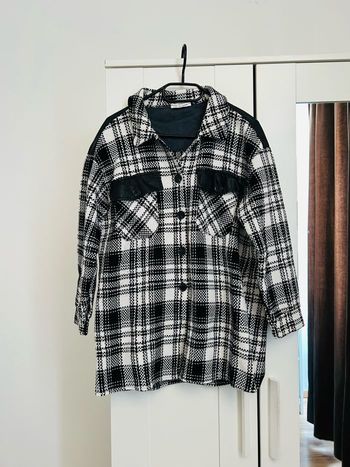 Veste mi-longue noire à carreaux New Collection Taille Unique