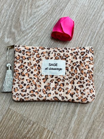 Pochette trousse maquillage léopard message 