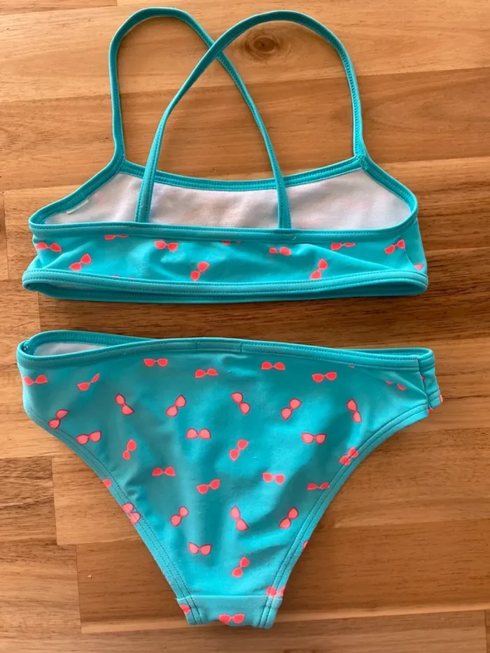 Maillot de bain 2 pièces bleu imprimé lunette rose - photo numéro 2