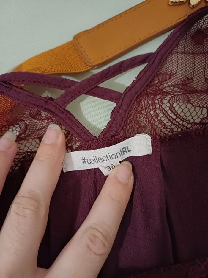 Blouse violette/bordeaux avec dentelle Collection IRL taille S 36 - photo numéro 6