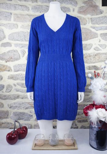 Robe pull en tricot maille torsadée bleu indigo Femme taille 52 marque Boohoo 🪷