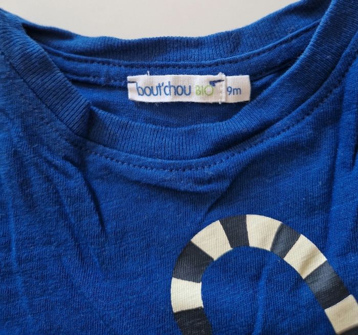 T-shirt bleu motif chat Bout'Chou 9 mois - photo numéro 2
