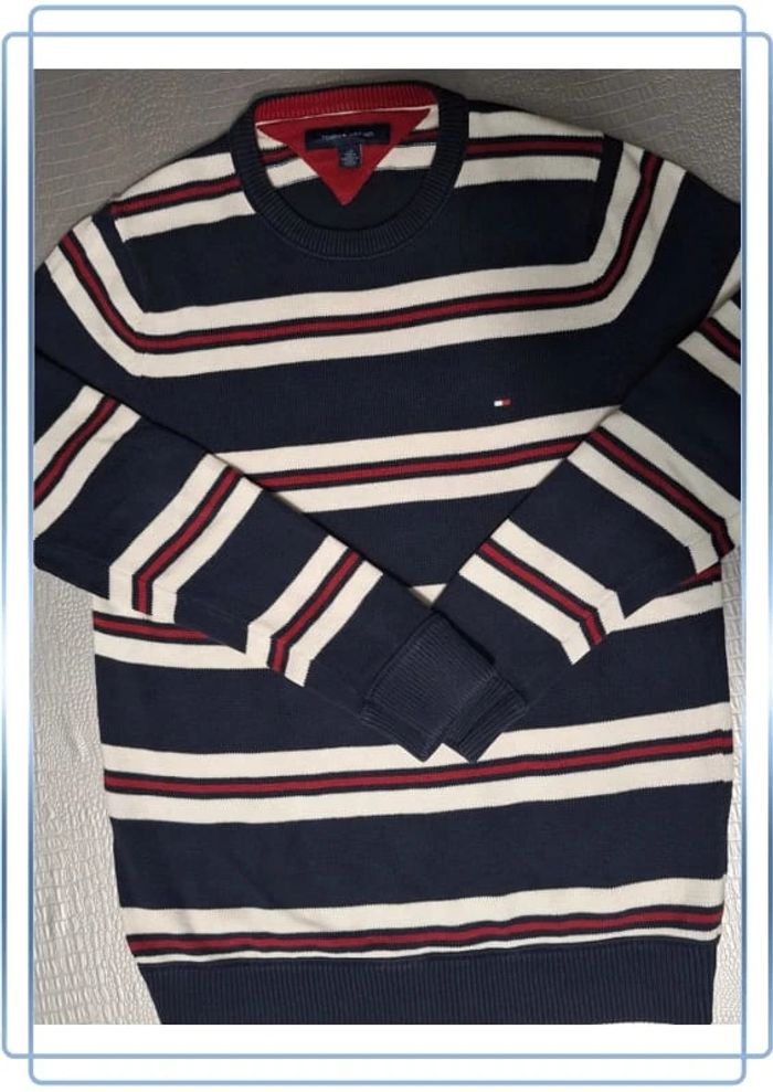 Pull / crewneck rayé multicolore tommy hilfiger col V homme - taille S (58) - photo numéro 9