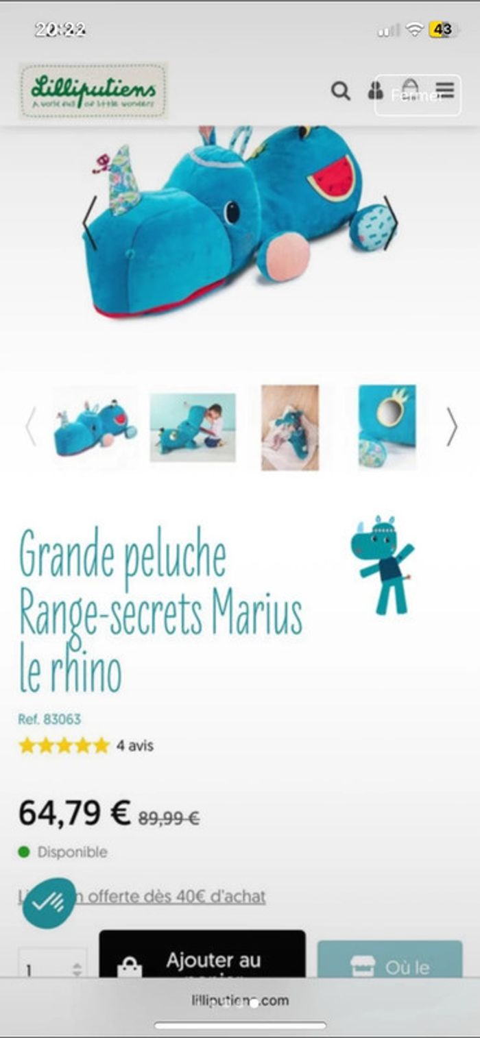 Grande peluche range secret Marius bébé - photo numéro 6