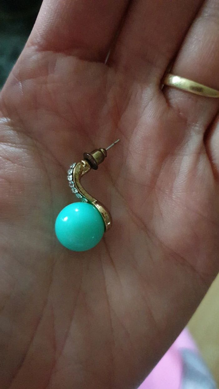 Boucles d'oreilles dorés/argentés/turquoises et strass - photo numéro 2