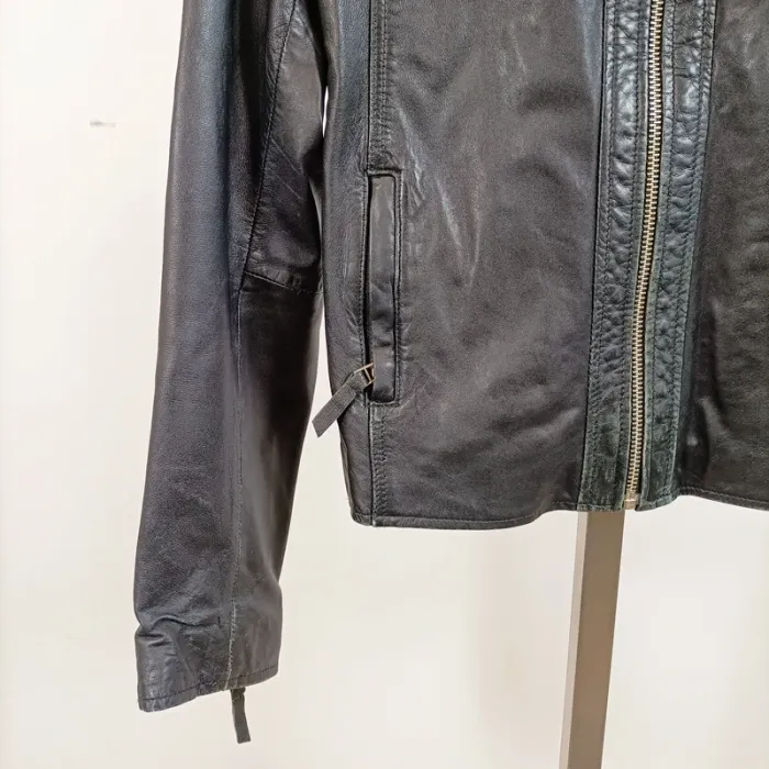 Blouson cuir noir matelassé col rond Sud Express modèle Bartok taille L A876 - photo numéro 5