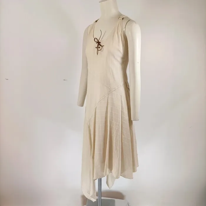 robe asymétrique IKKS beige et blanche empiècement bohème bretelles réglables taille 36 A313 - photo numéro 4