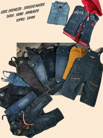 Lot 12 vêtements bb garçon 6 mois et 9 mois  6 salopettes  4 jeans 1 chemise jean  1 blouson jean
