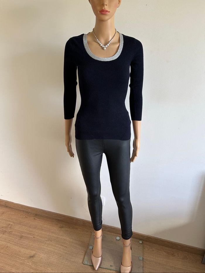 Pull bleu marine et argenté Morgan taille XS TBE - photo numéro 3