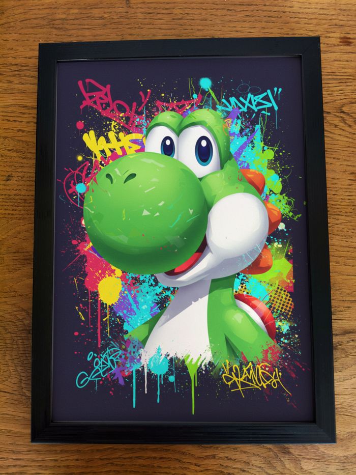 Affiche poster A4 (21×29,7 cm) Yoshi Mario Nintendo art mural street art coloré déco chambre gamer - photo numéro 3