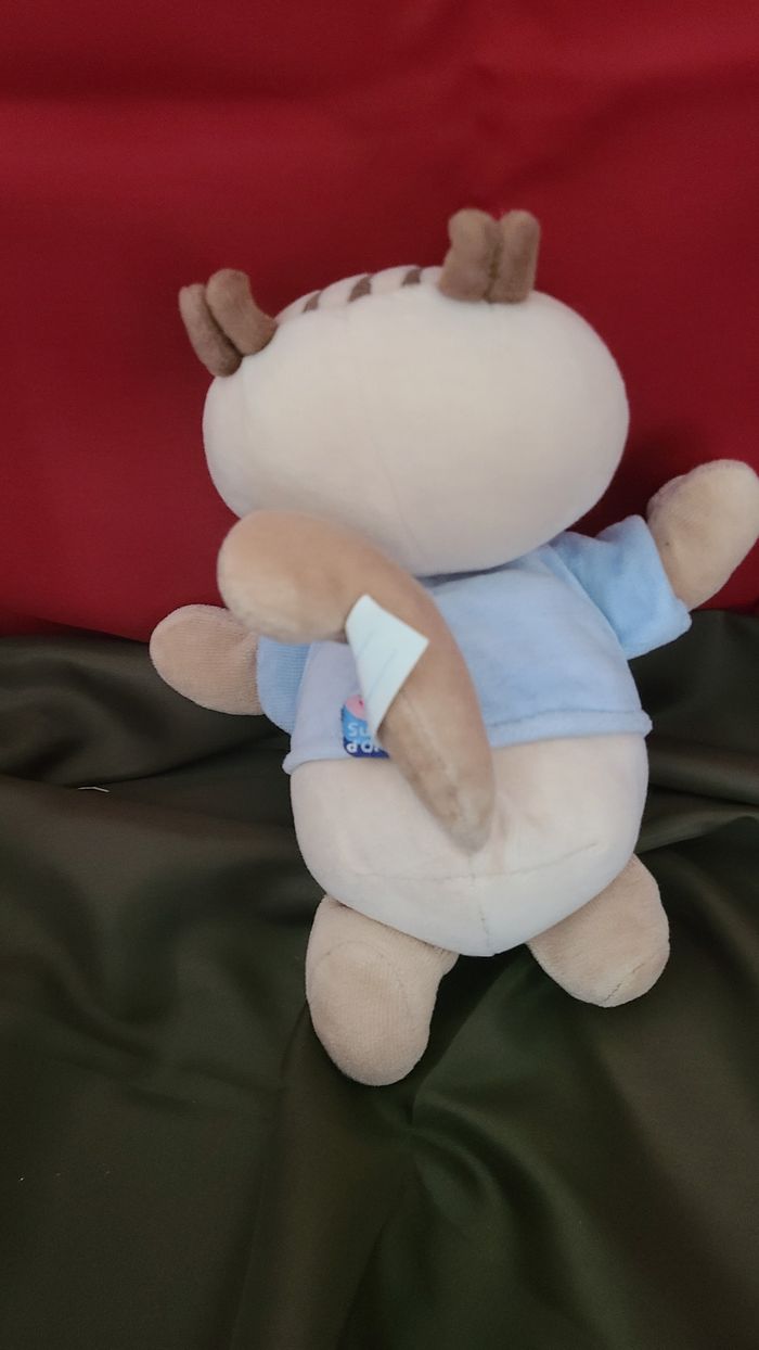 doudou cerf elan ecureuil sucre d orge beige bleu - photo numéro 3