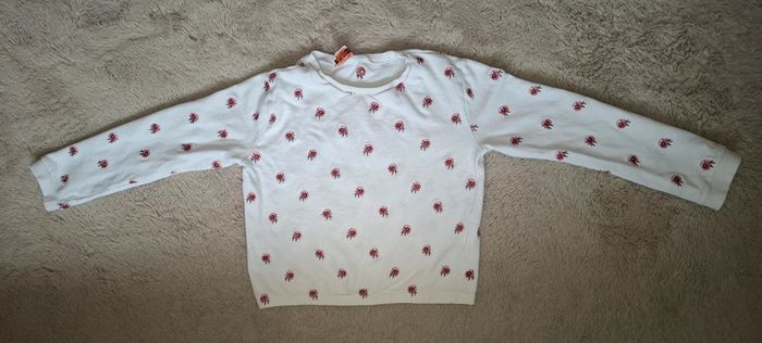 Pull blanc avec des fleurs rose 10 ans tao
