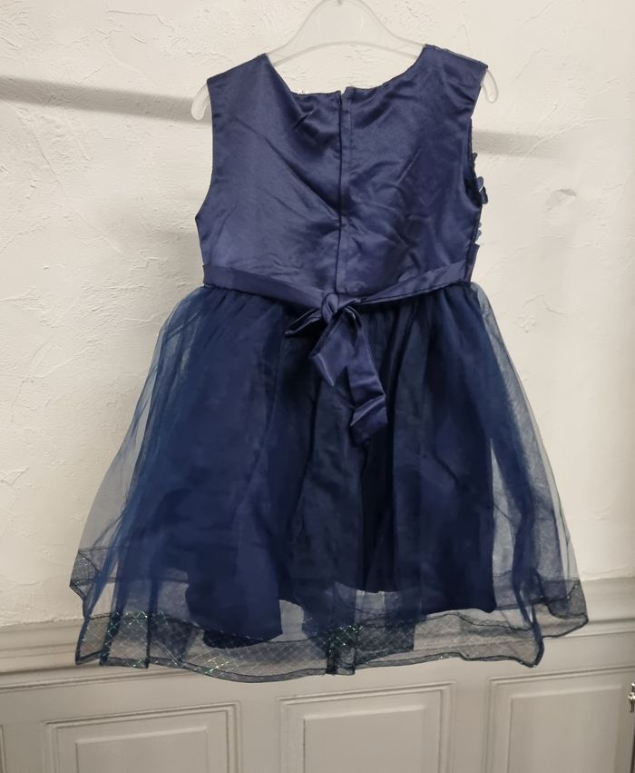 robe cérémonie mariage fille buste fleuri gros nœud à la taille bleu marine taille 1 an - photo numéro 5