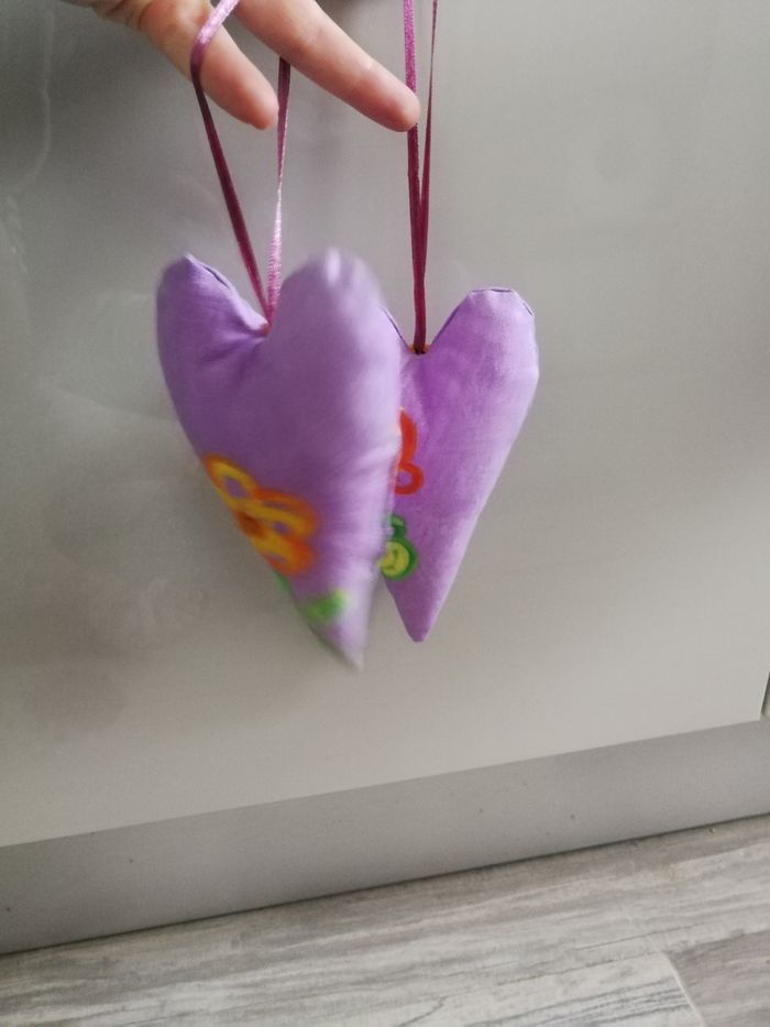 Lot de 2 cœurs violets décoration style Tilda - photo numéro 2