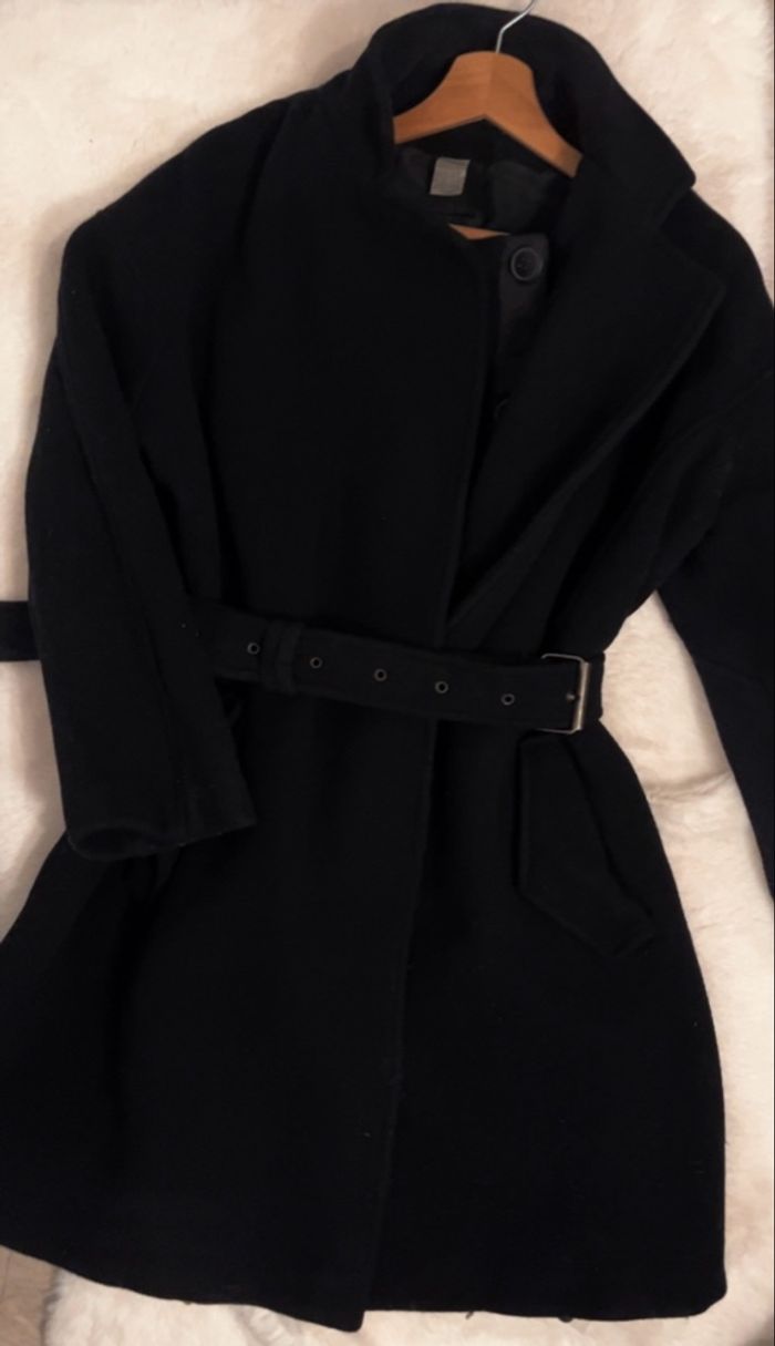 Manteau mi long noir avec ceinture - photo numéro 5