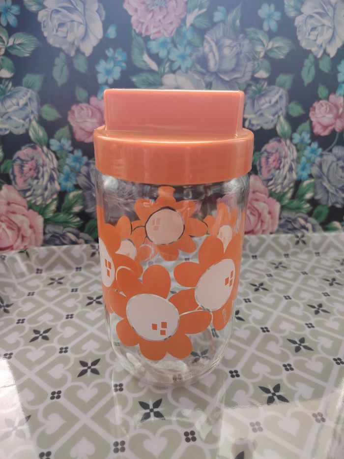 Pot/Bocal henkel fleurs oranges vintage années 70 - photo numéro 2